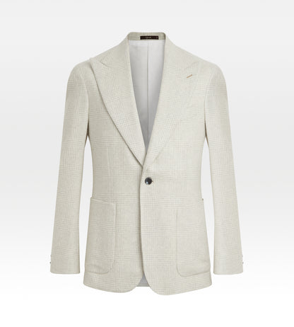 Veste en cachemire beige à motif Prince-de-Galles