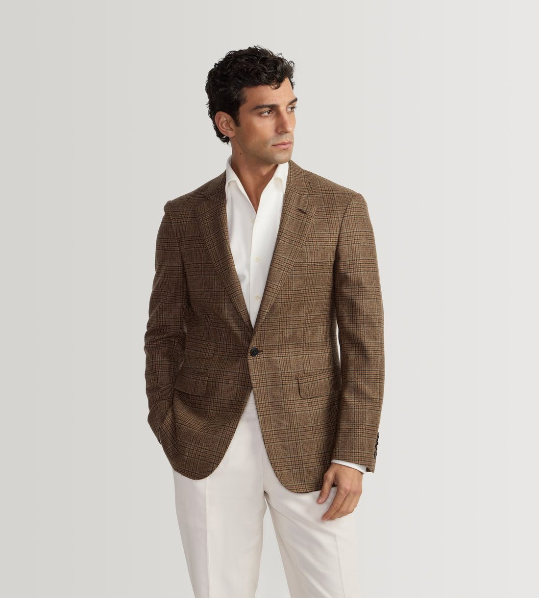 Veste en laine &amp; cachemire à motif Prince-de-Galles marron