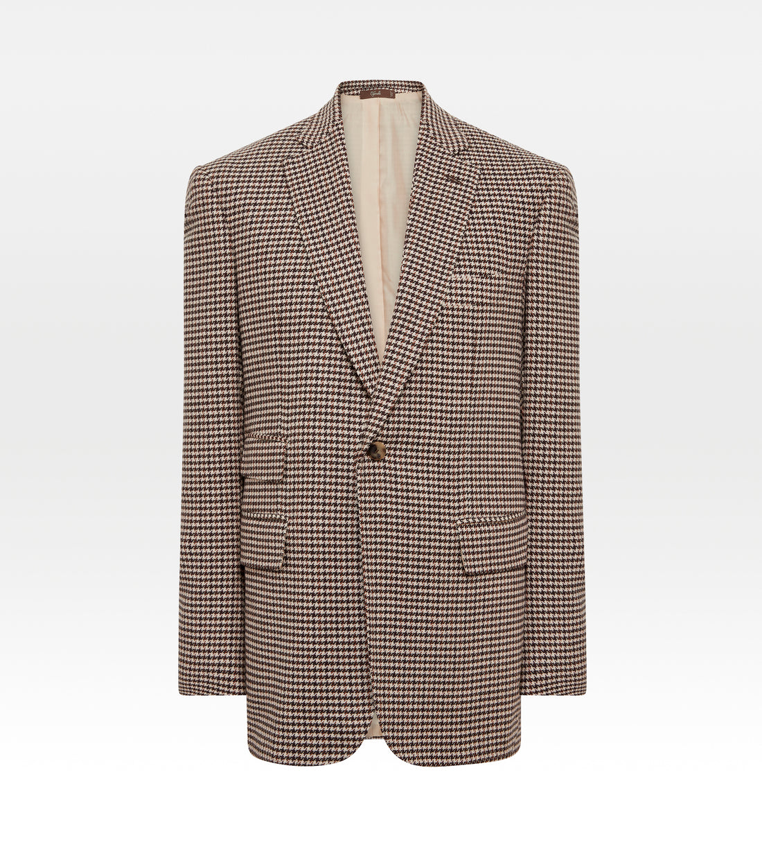 Veste marron en laine & cachemire à motif pied-de-poule