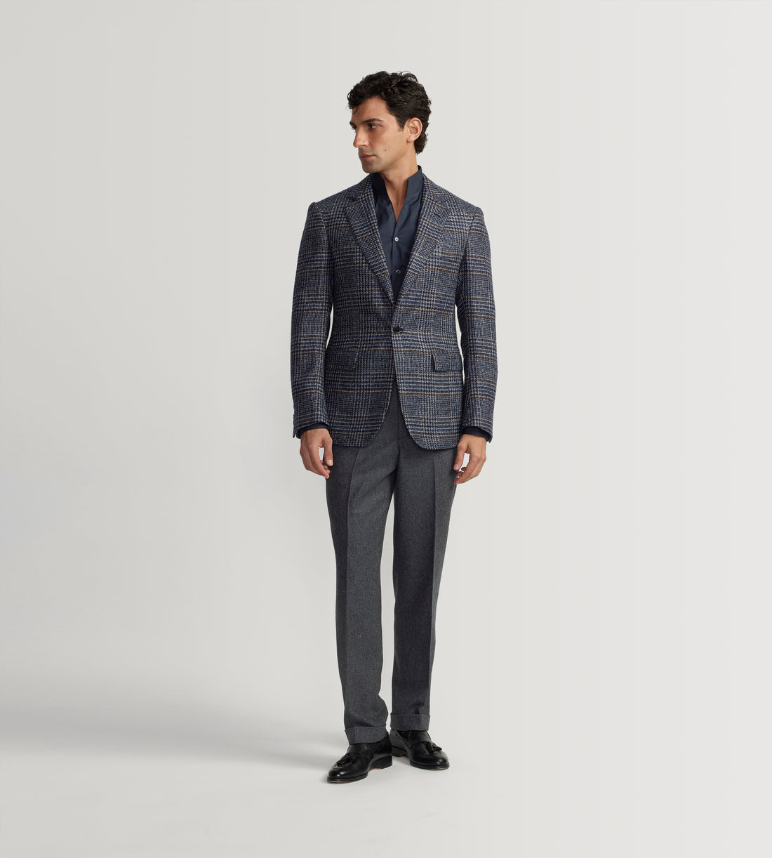 Veste en laine &amp; alpaga bleu marine à motif Prince-de-Galles
