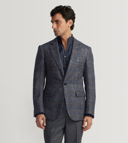 Veste en laine &amp; alpaga bleu marine à motif Prince-de-Galles