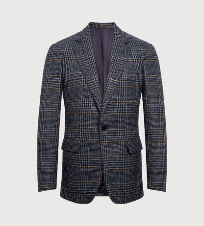 Veste en laine &amp; alpaga bleu marine à motif Prince-de-Galles