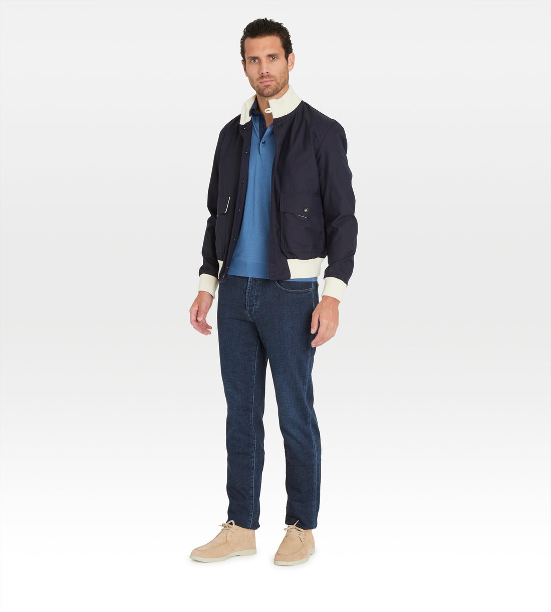 Bombers en laine bleu nuit & blanc cassé