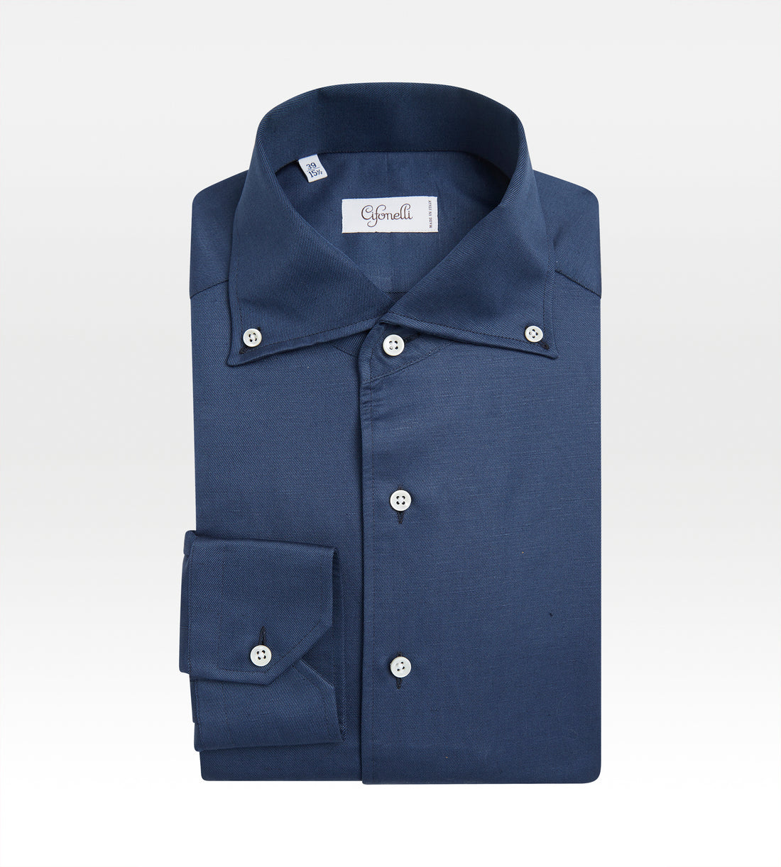Chemise col boutonné en lin &amp; coton bleu marine