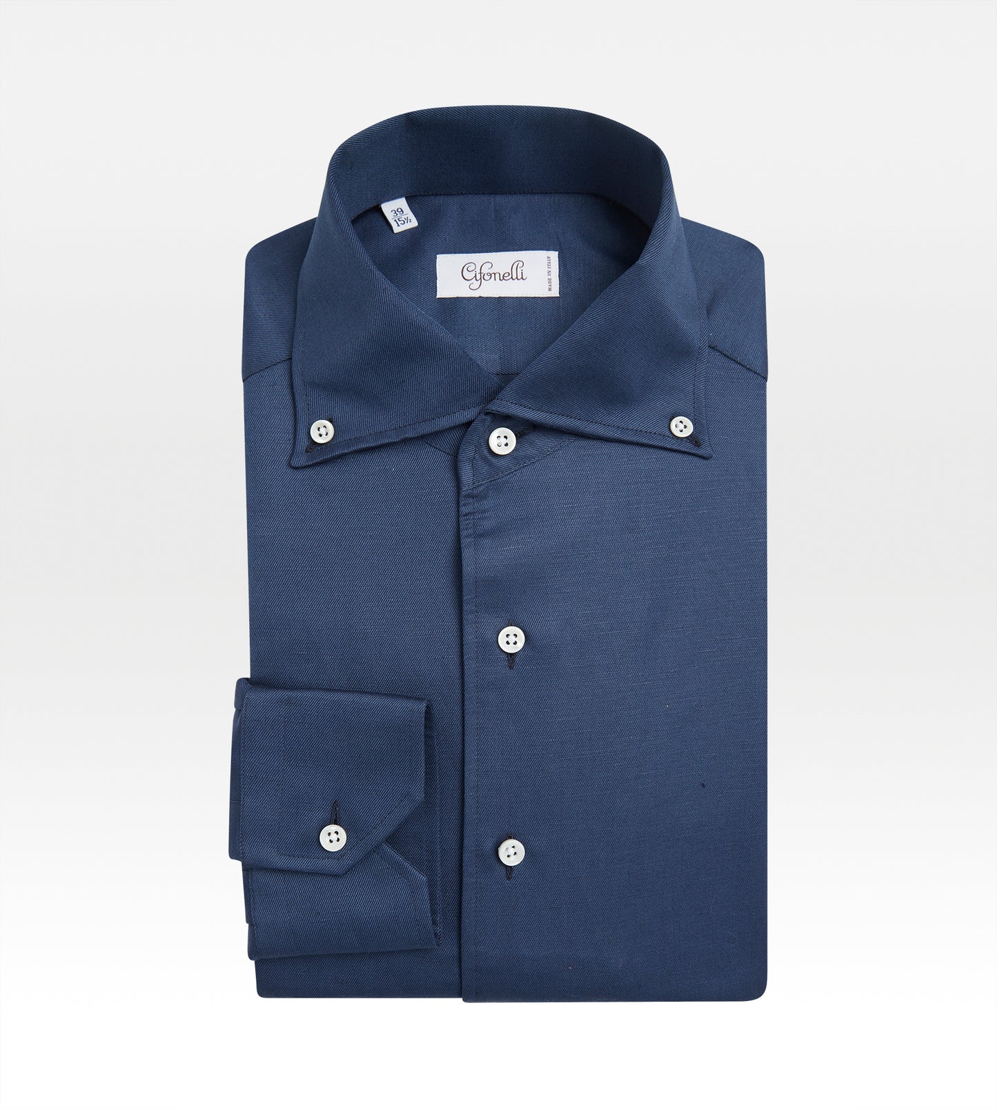 Chemise col boutonné en lin & coton bleu marine