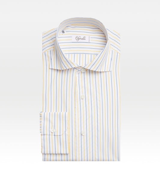 Chemise à fines rayures bleu et jaune