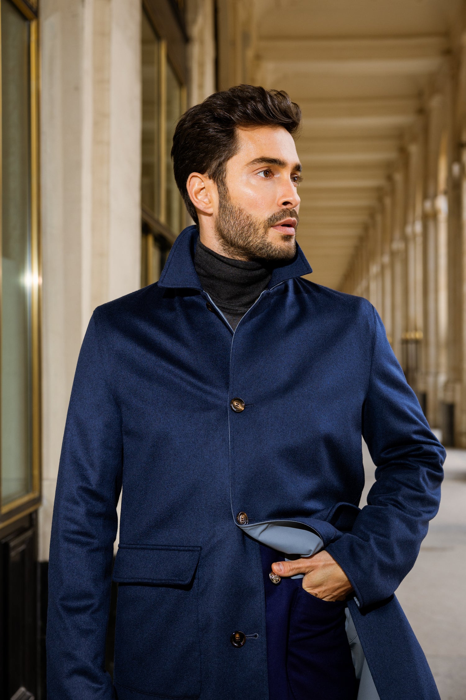 Trench reversible en cachemire bleu