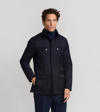 Parka bleu marine en laine déperlante