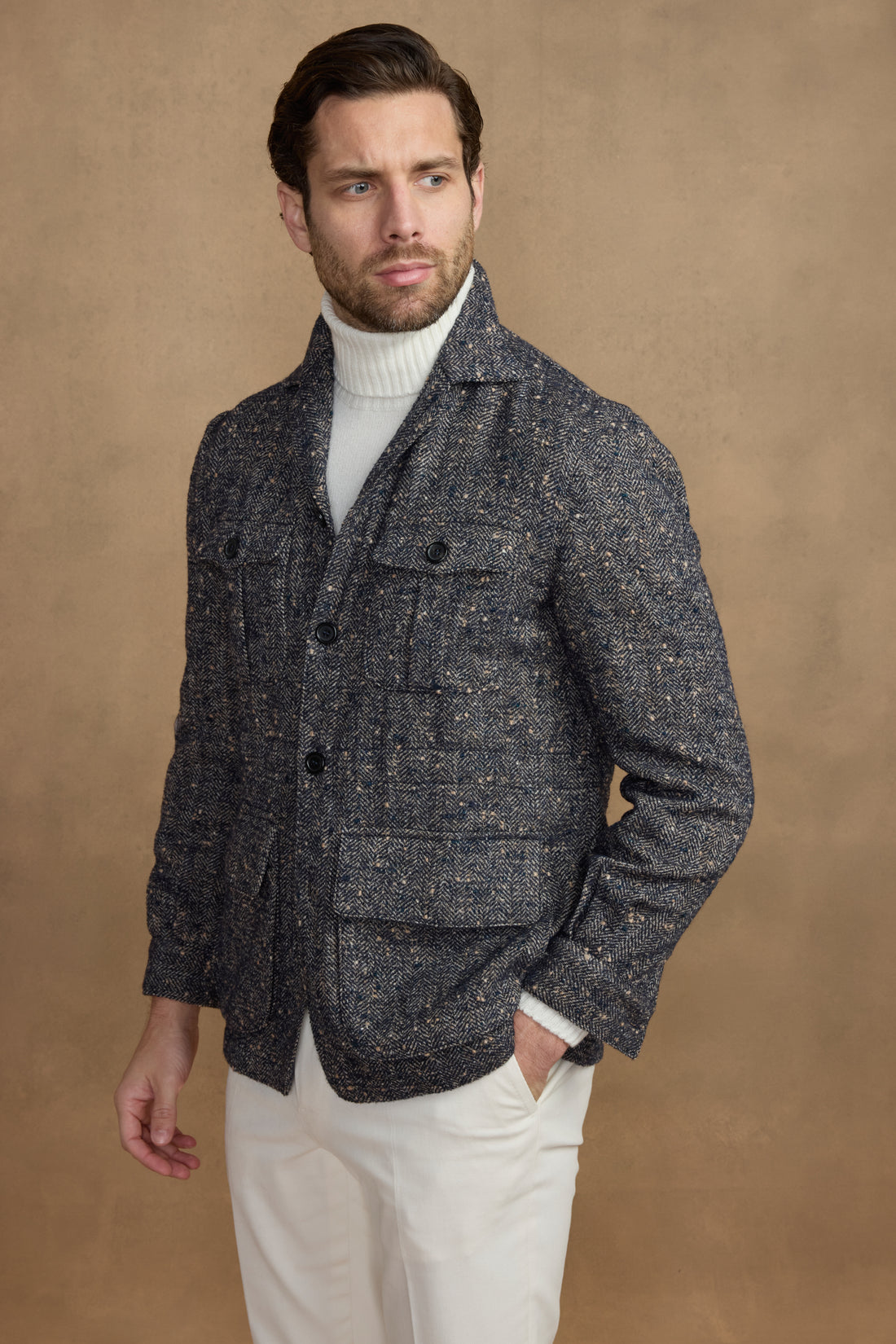 Teba safari en laine & cachemire bleu nuit et beige