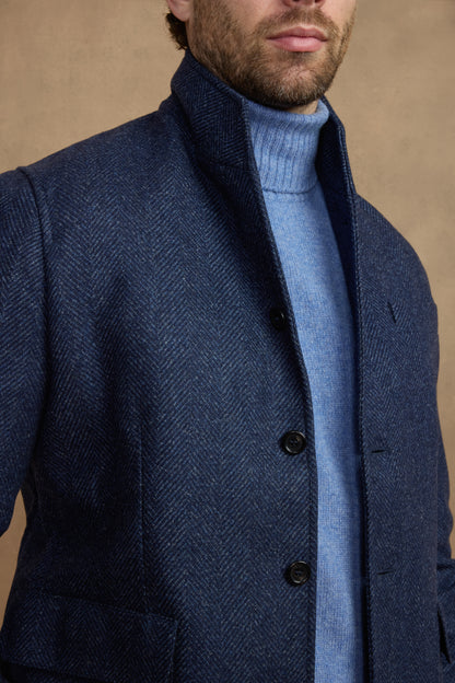 Teba classic herringbone pattern in blue wool