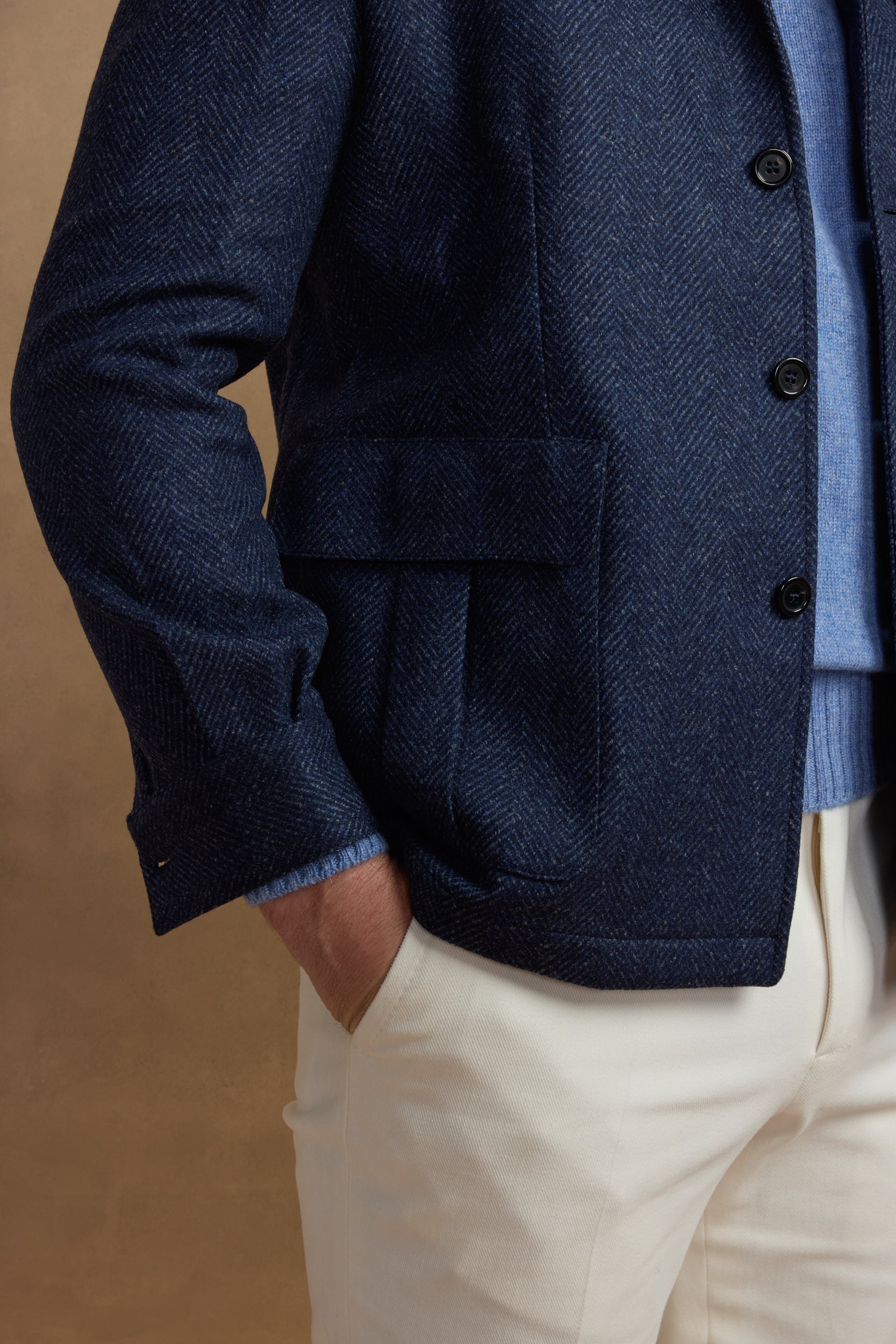 Teba classic herringbone pattern in blue wool