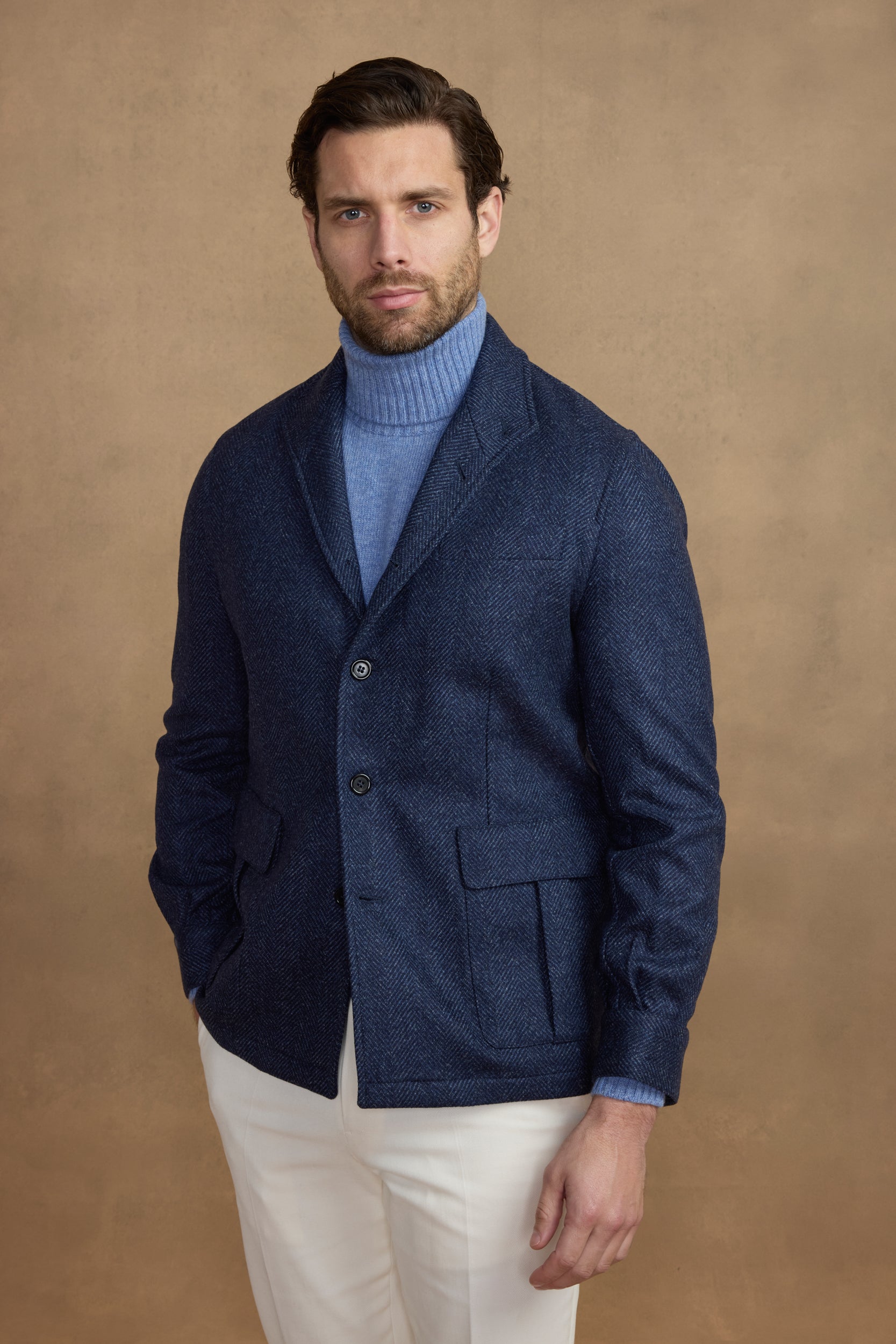 Teba classic herringbone pattern in blue wool