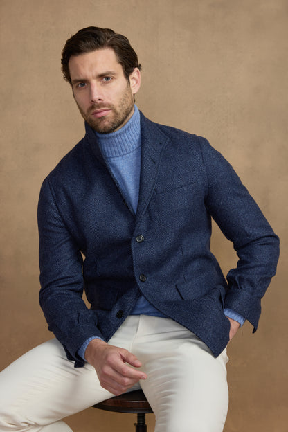 Teba classic herringbone pattern in blue wool