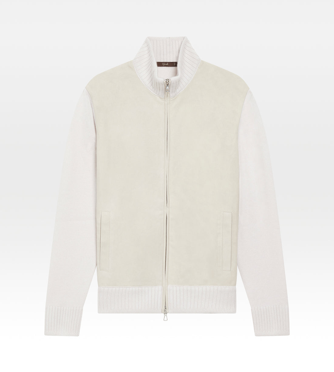 Pull à zip beige en daim et cachemire