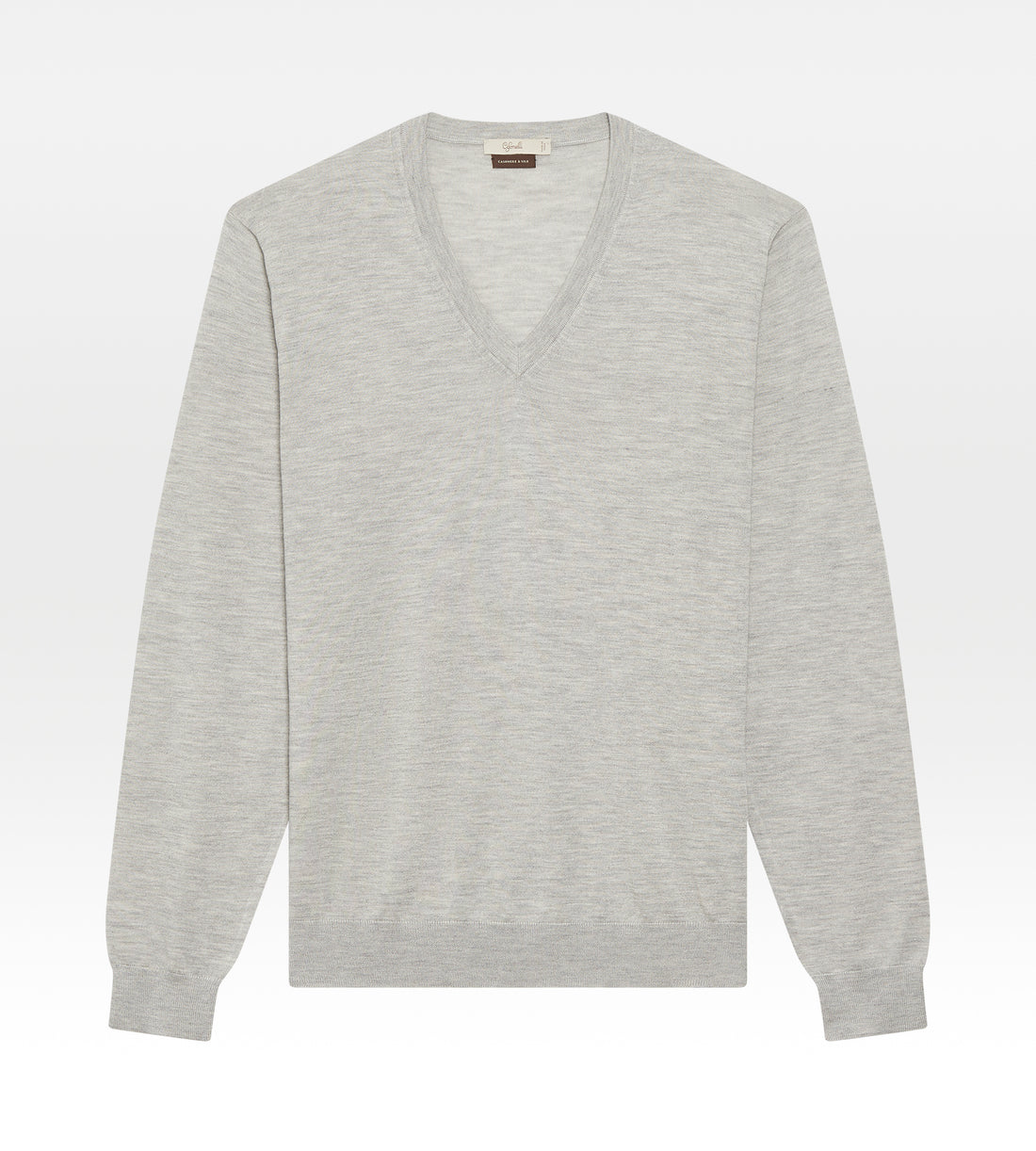 Pull col V en cachemire &amp; soie gris clair