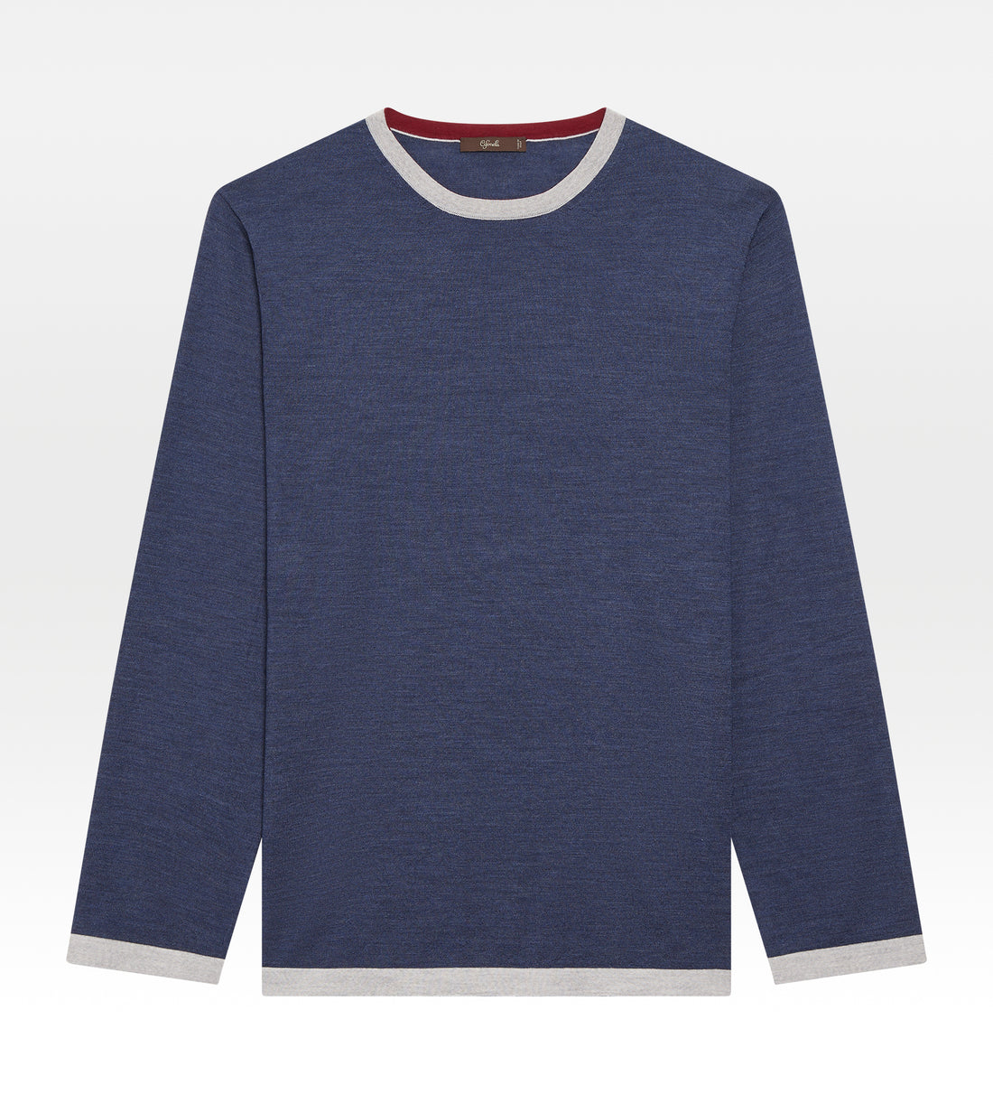 Pull fin en laine à col rond bleu & gris