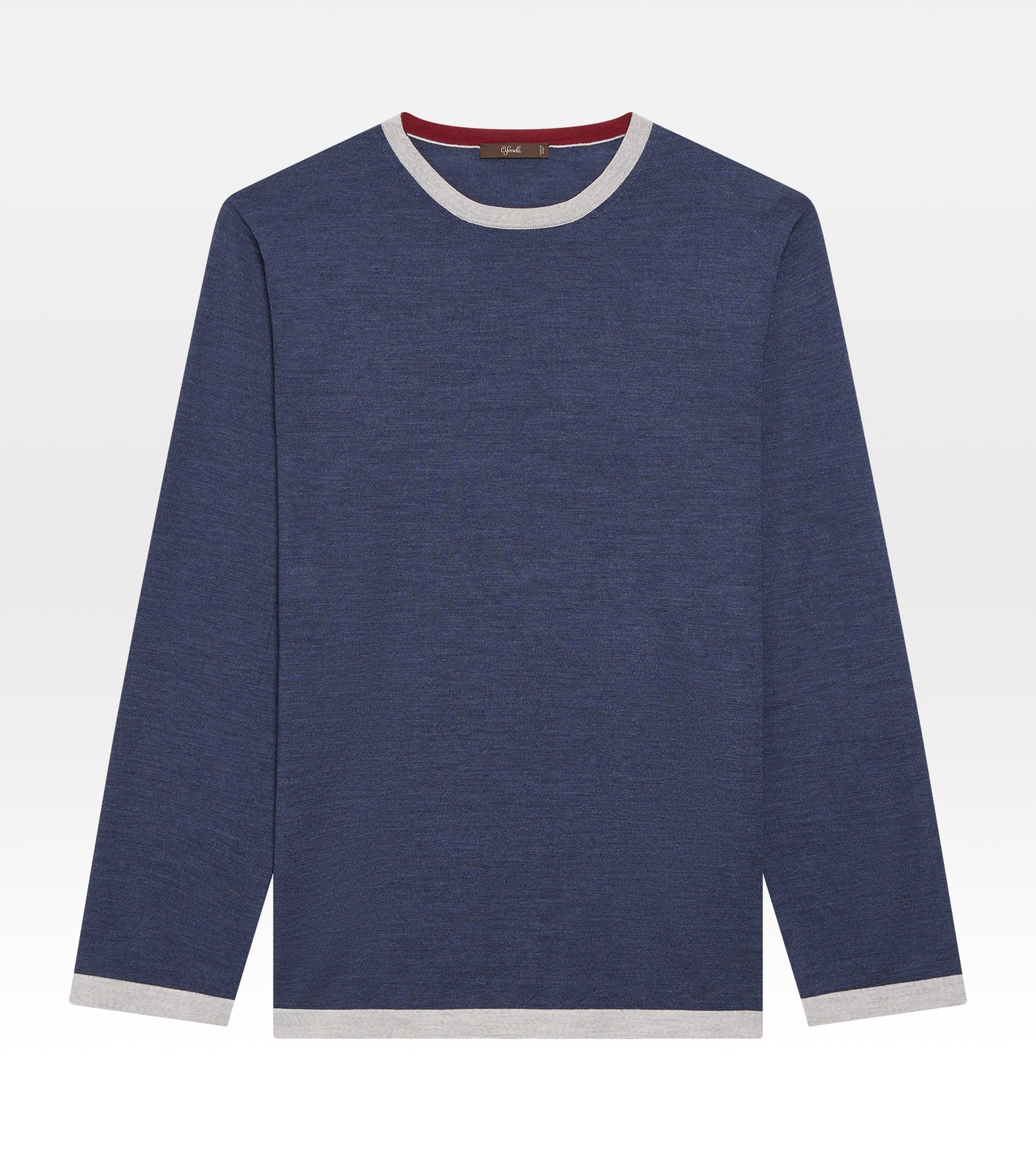 Pull fin en laine à col rond bleu &amp; gris