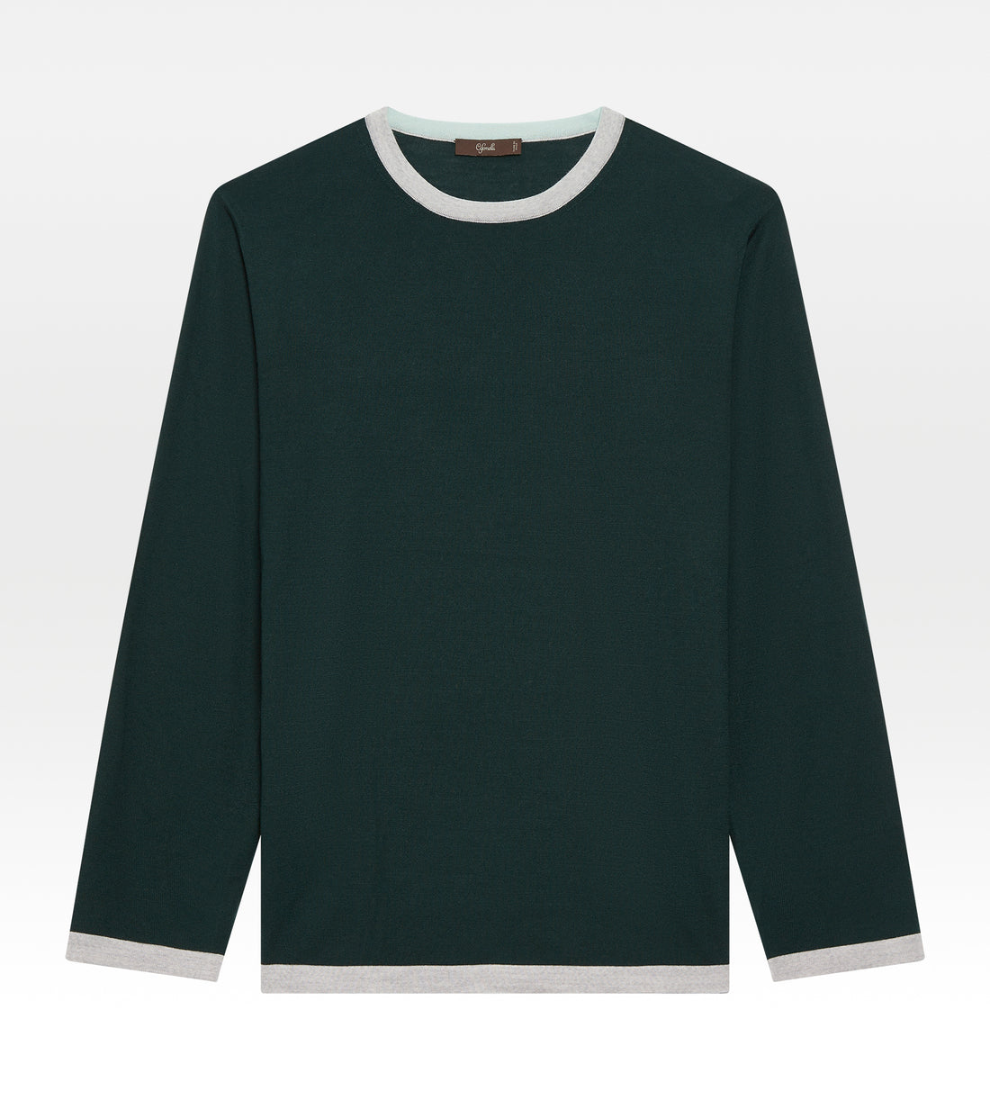 Pull fin en laine à col rond vert & gris