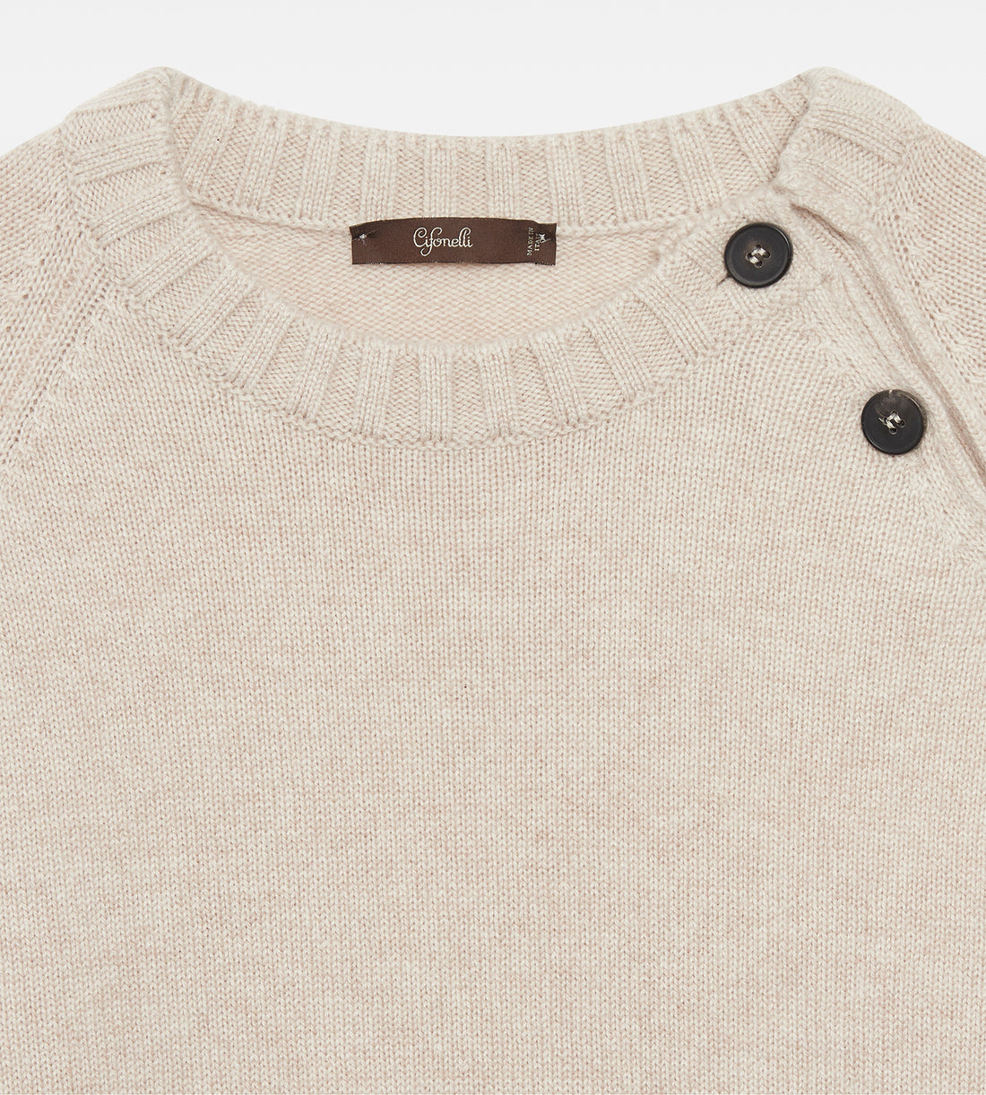 Pull beige en cachemire à col boutonné