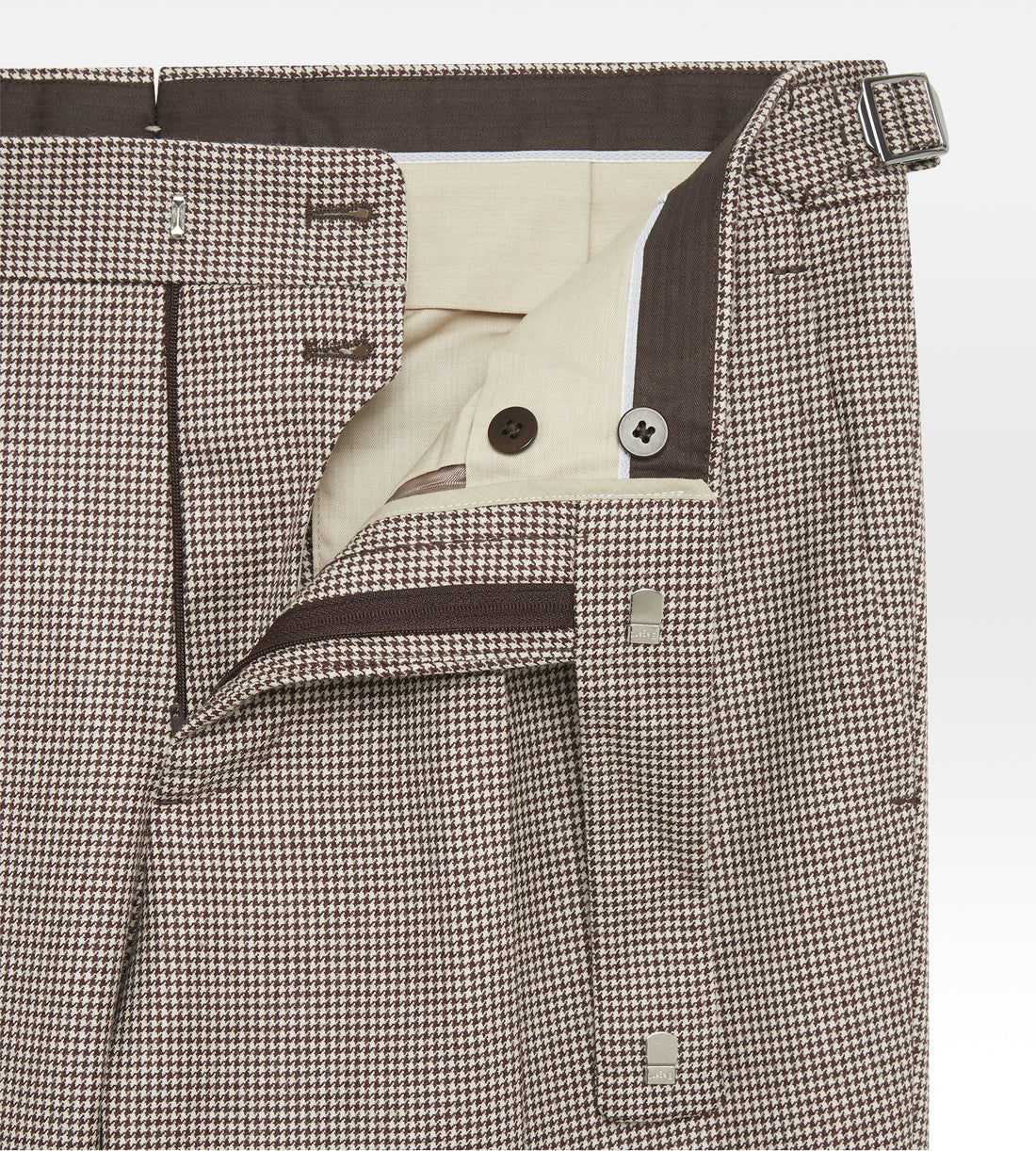 Pantalon à motif pied-de-poule en laine marron & beige