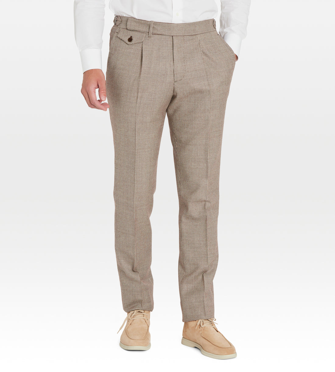 Pantalon à motif pied-de-poule en laine marron & beige