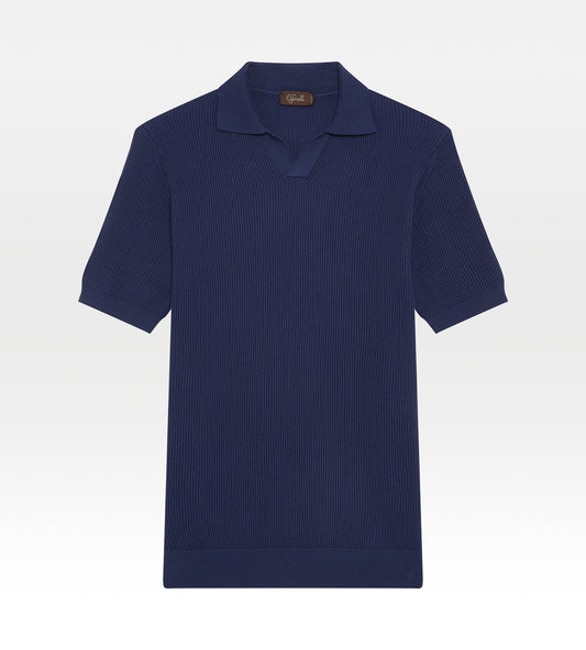 Polo en coton bleu marine tricoté