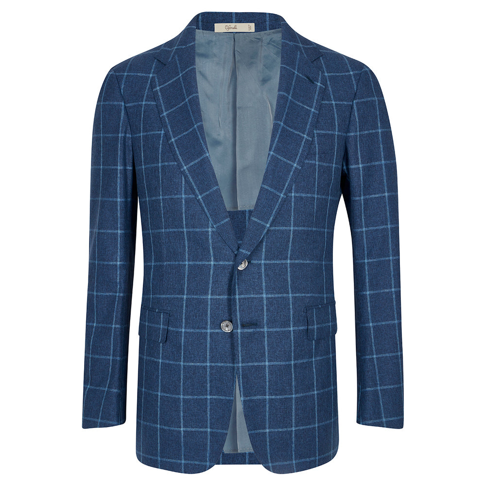 Veste en mélange de laine bleu à carreaux fenêtre