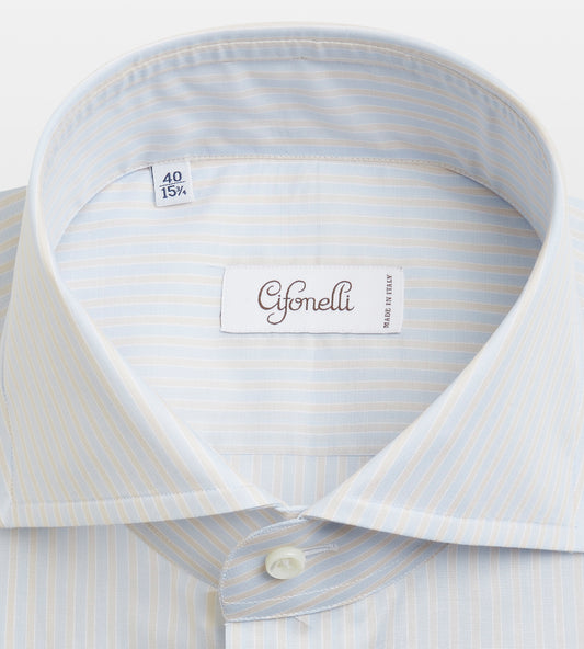 Chemise Cifonelli rayée blanche, bleue et beige