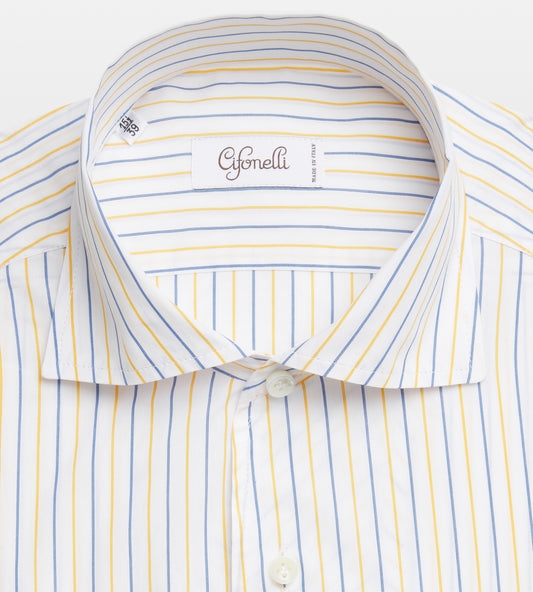 Chemise à fines rayures bleu et jaune