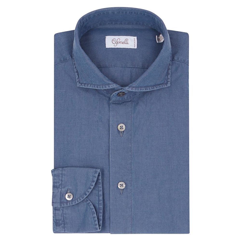 Chemise en coton bleu délavé