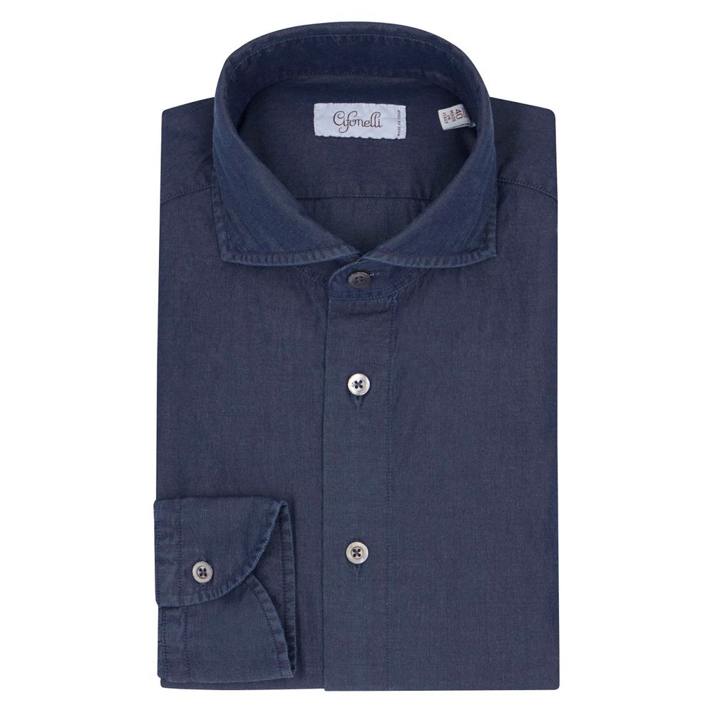 Chemise en coton bleu nuit délavé