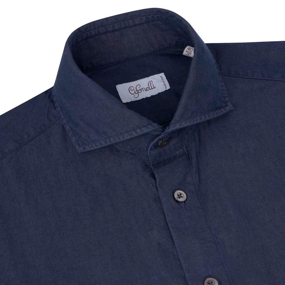 Chemise en coton bleu nuit délavé