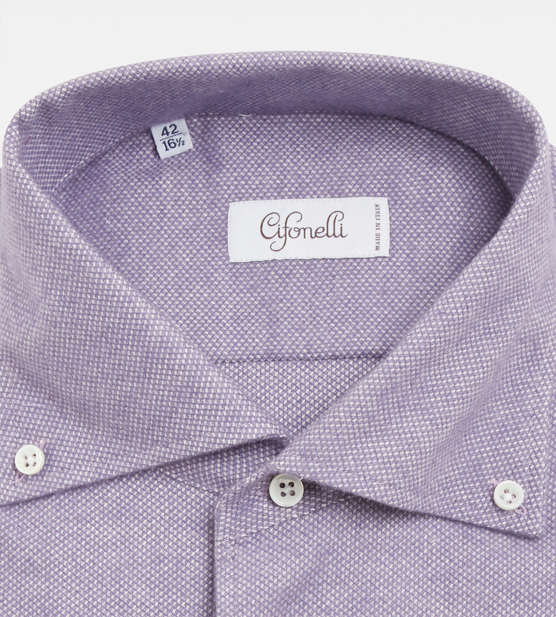 Chemise violette à surpiqûres blanches en coton