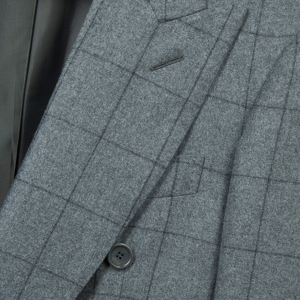 Costume croisé en laine gris à carreaux fenêtre