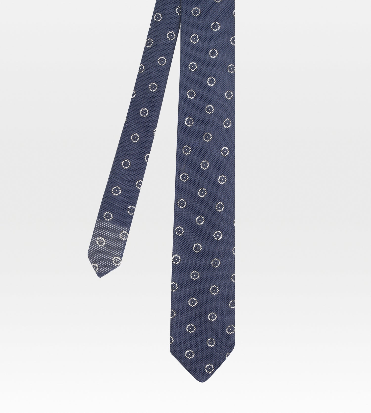 Cravate en soie bleu à fleurs