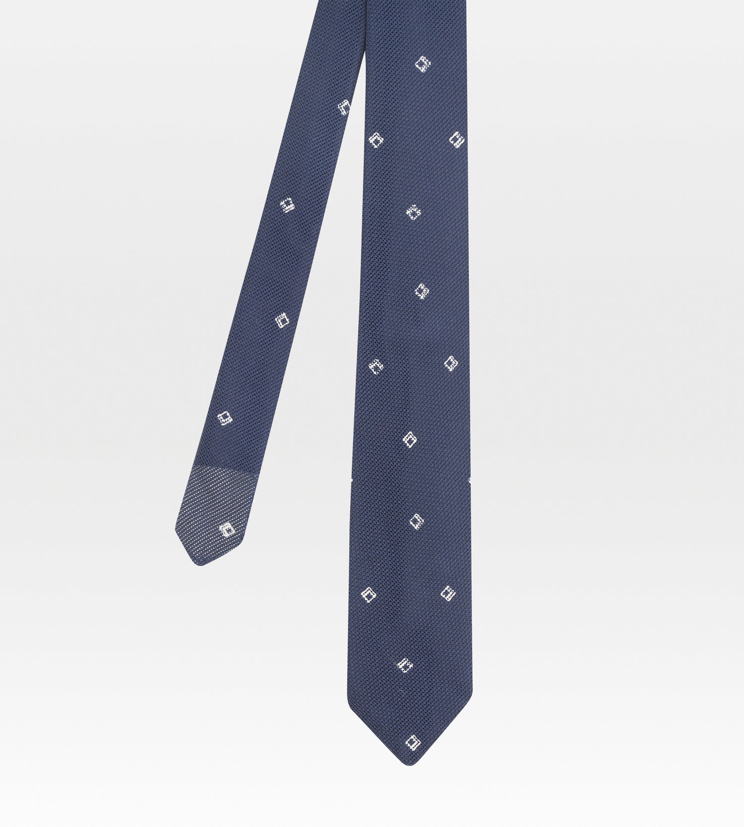 Cravate en soie bleu à petits carrés