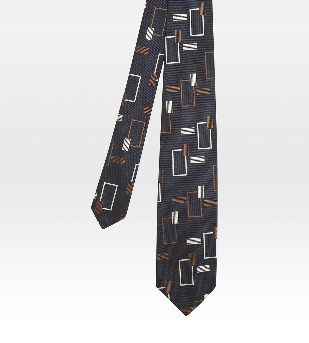 Cravate en soie bleu marine à grands carreaux