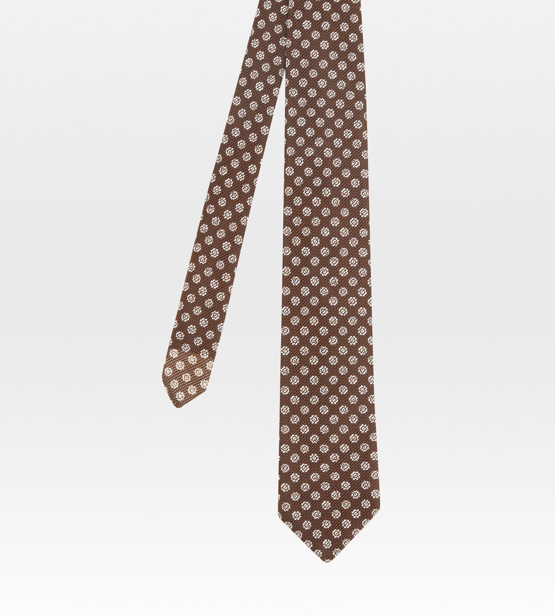 Brown silk tie with small flowers