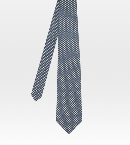 Cravate en soie bleu pied de poule
