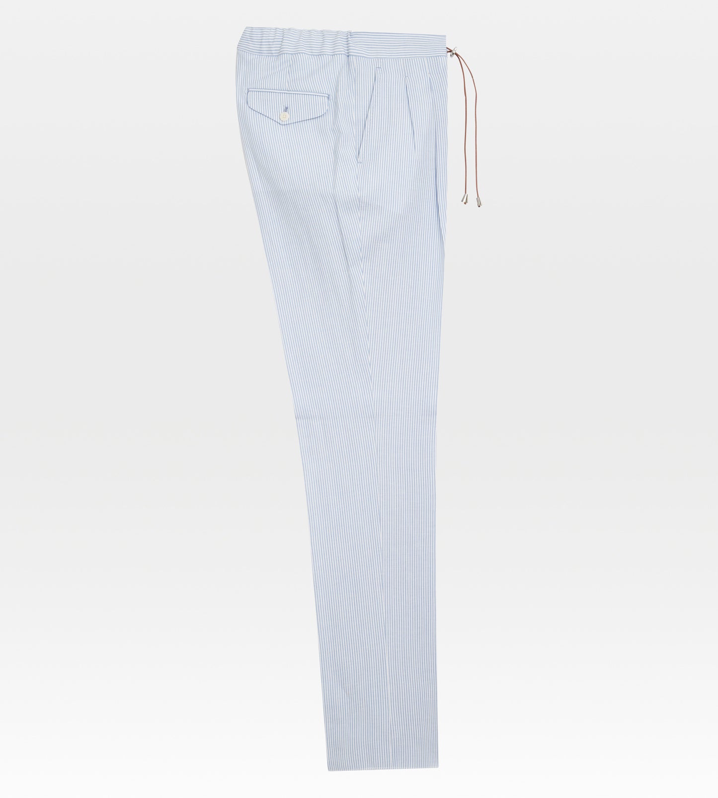 Pantalon en laine et lin rayé bleu & blanc à cordon