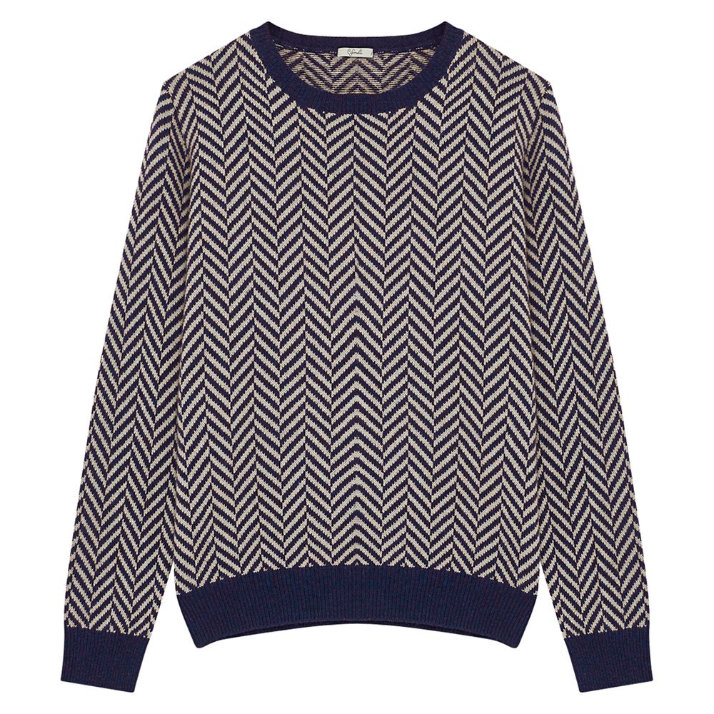 Pull en laine zig zag bleu