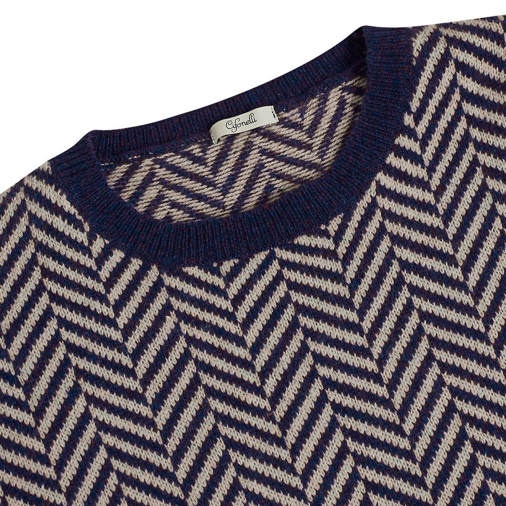 Pull en laine zig zag bleu