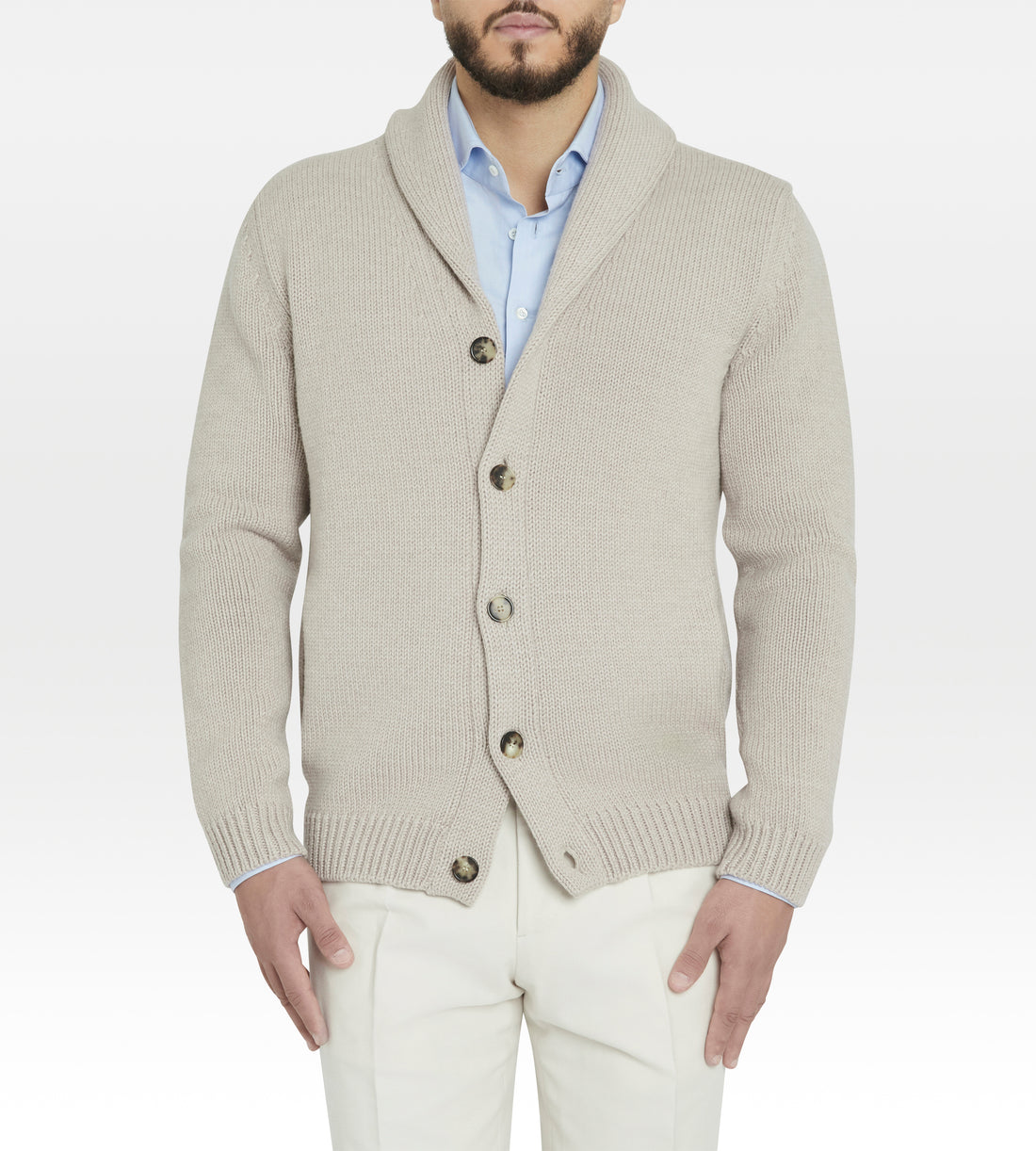 Pull col châle en laine beige