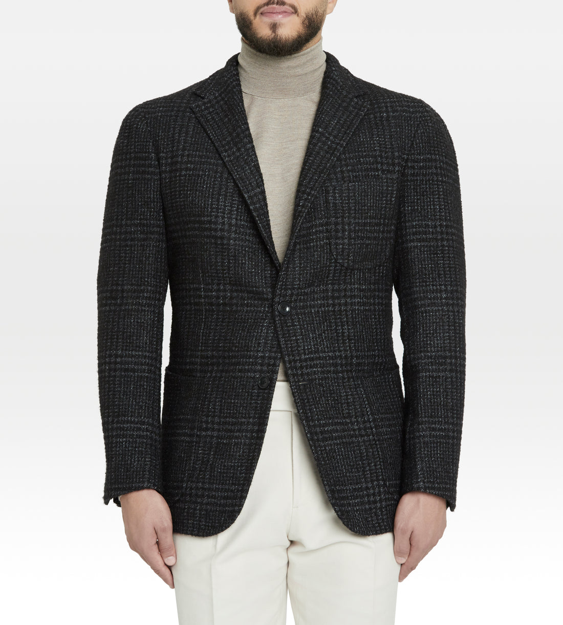 Veste noire en cachemire à motif Prince de Galles
