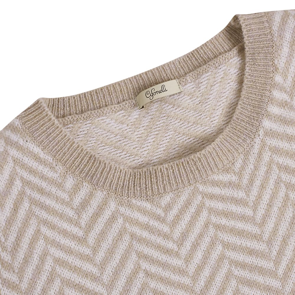 Pull en laine zig zag beige